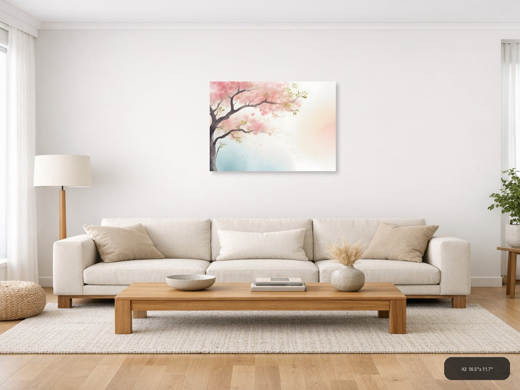 Cherry Blossom Tree Watercolor Landscape Wall Art — A3 / Living Room