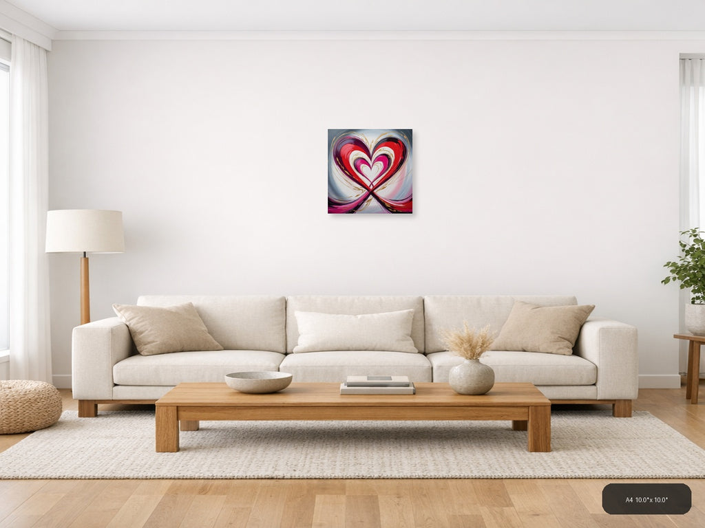 Abstract Nested Heart Swirl Red Pink Gold Wall Art — A4 / Living Room