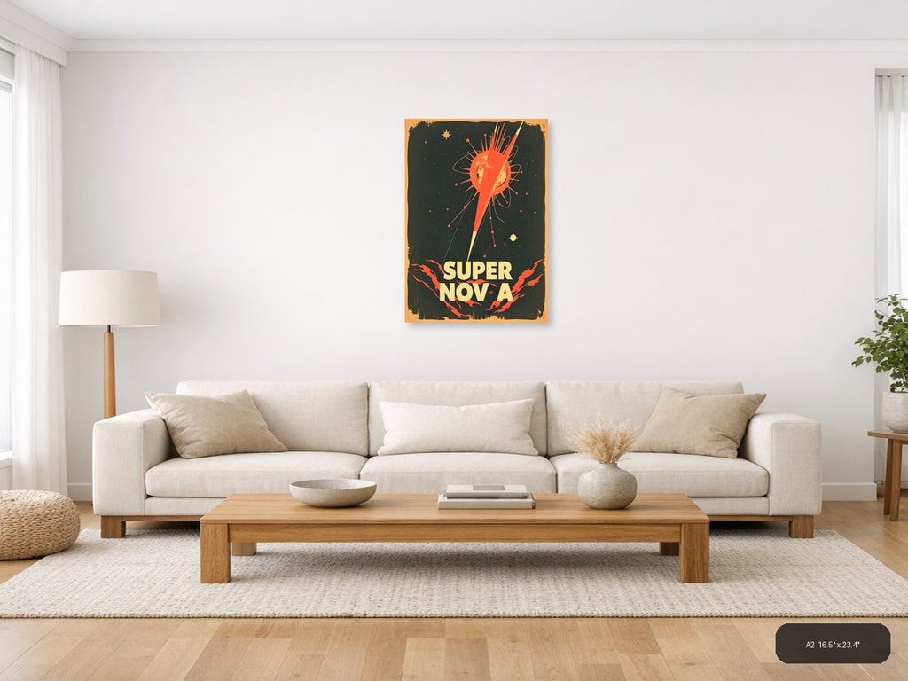 Supernova Vintage Retro Space Explosion Wall Art — A2 / Living Room