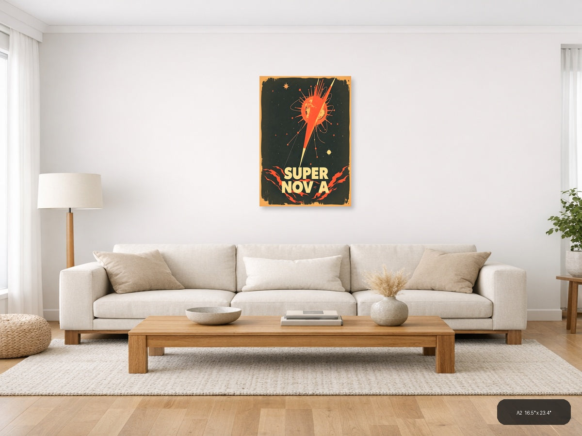 Supernova Vintage Retro Space Explosion Wall Art — A2 / Living Room