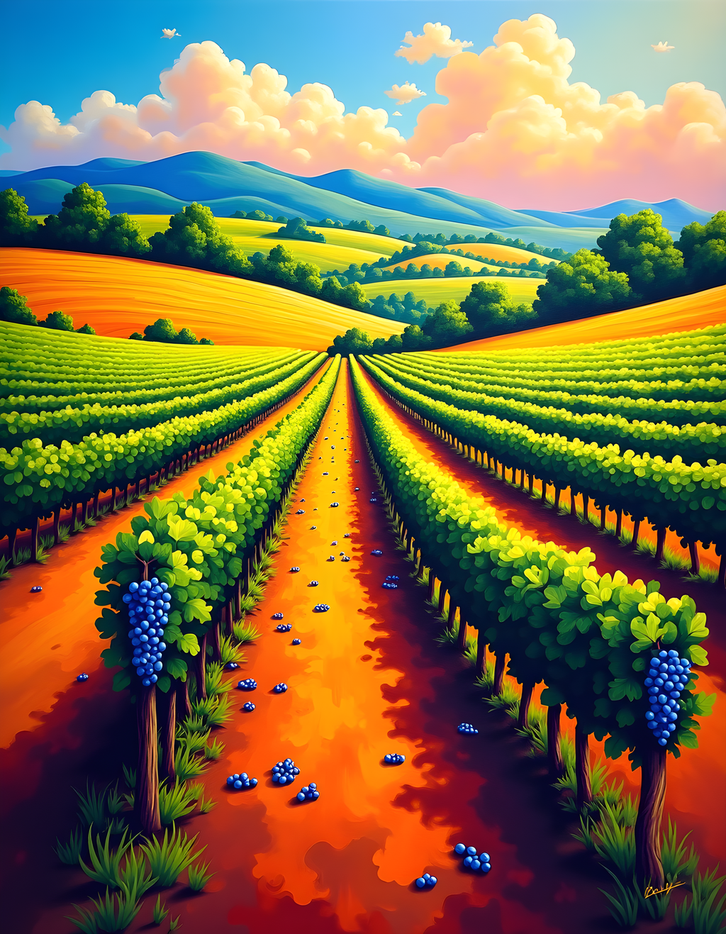 Vibrant Vineyard Landscape Abstract Wall Art