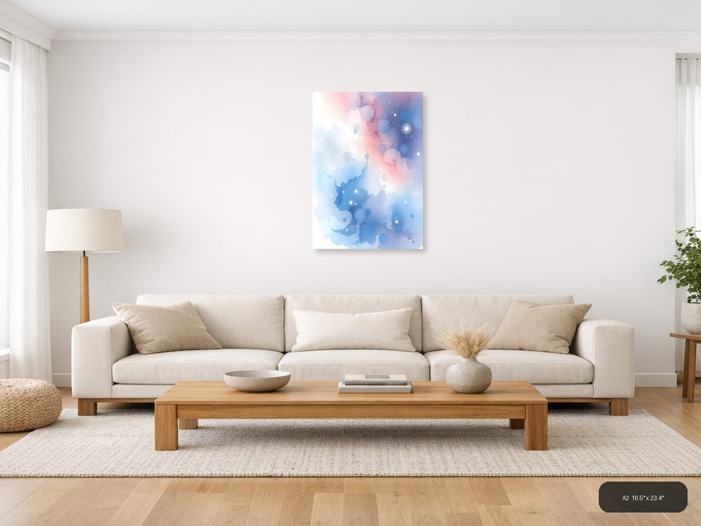 Abstract Watercolor Blue Pink Bokeh Particles Wall Art — A2 / Living Room