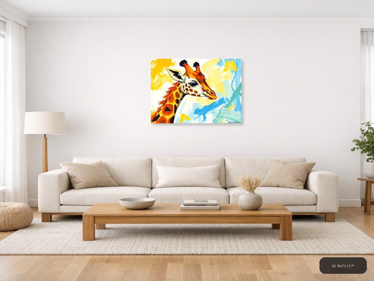 Vibrant Abstract Giraffe Portrait Modern Wall Art — A3 / Living Room