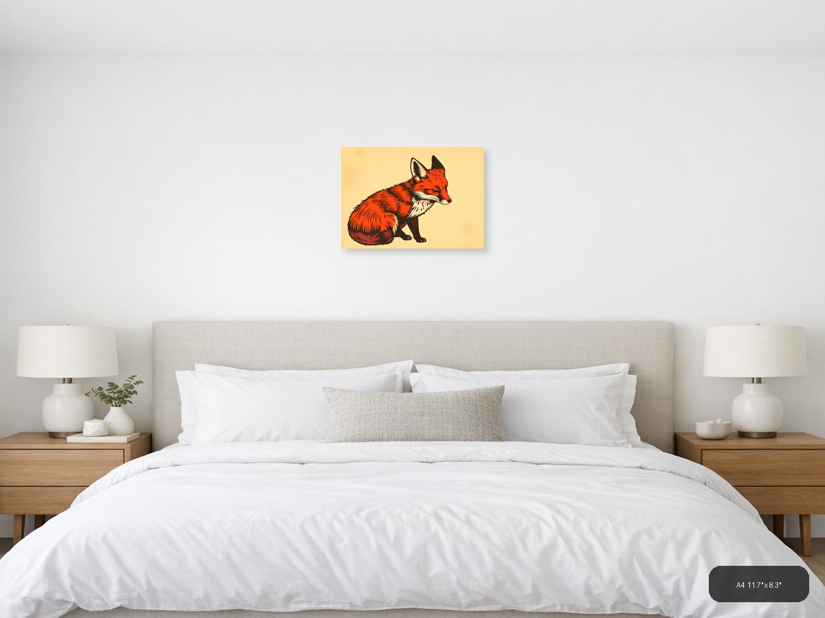 Vintage Red Fox Portrait Illustration Wall Art — A4 / Bedroom