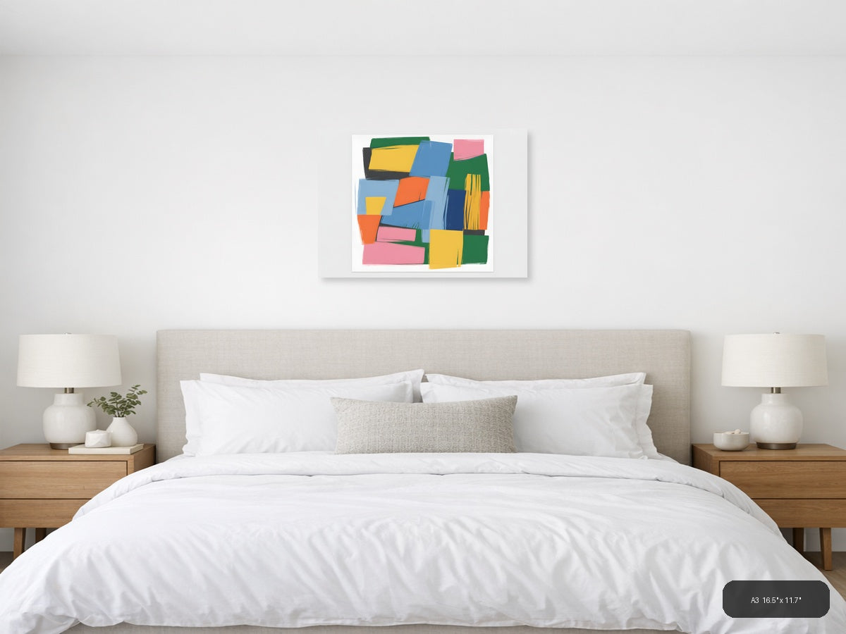 Colorful Abstract Geometric Shapes Canvas Wall Art — A3 / Bedroom