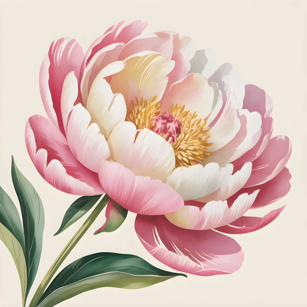 Pink Peony Watercolor Flower Wall Art