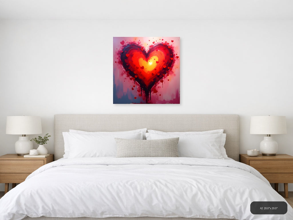 Abstract Glowing Heart with Radiant Center Wall Art — A2 / Bedroom