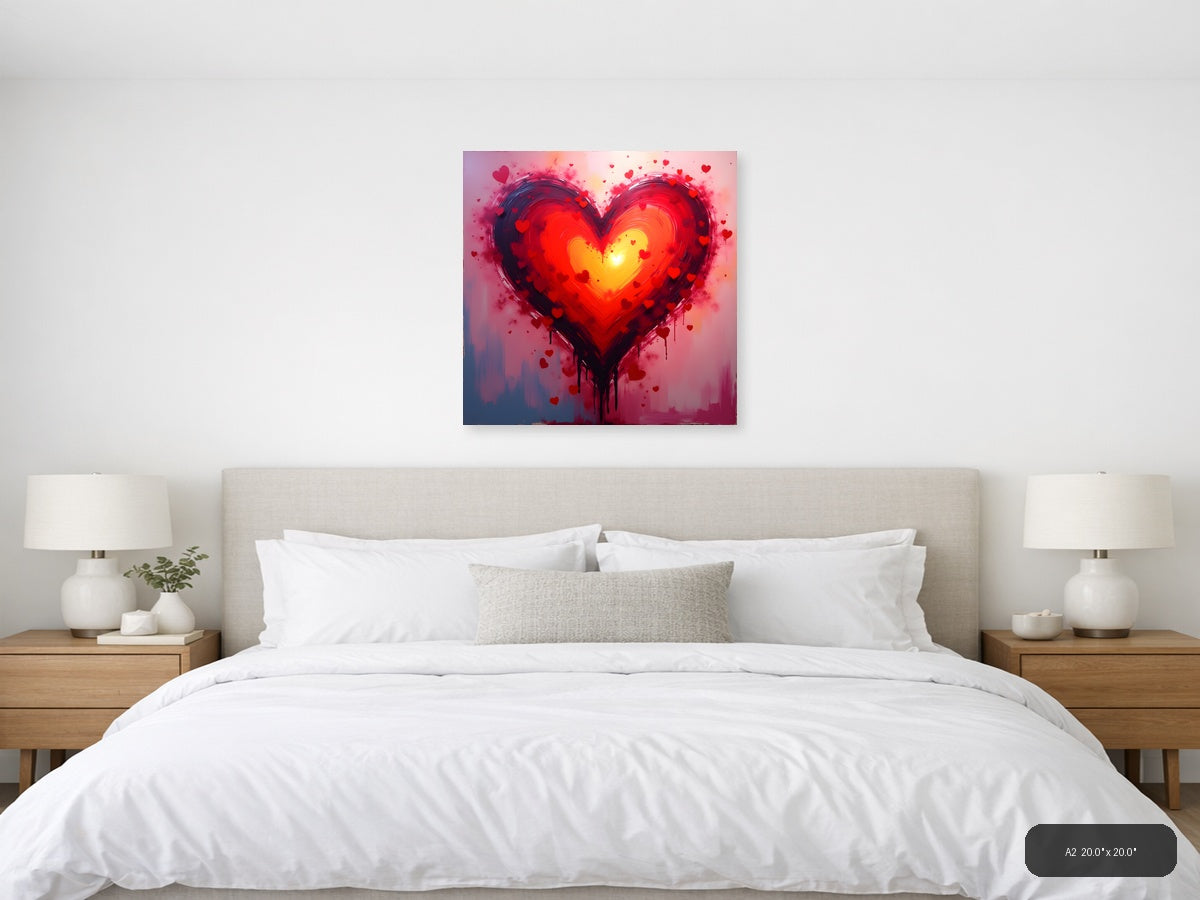 Abstract Glowing Heart with Radiant Center Wall Art — A2 / Bedroom
