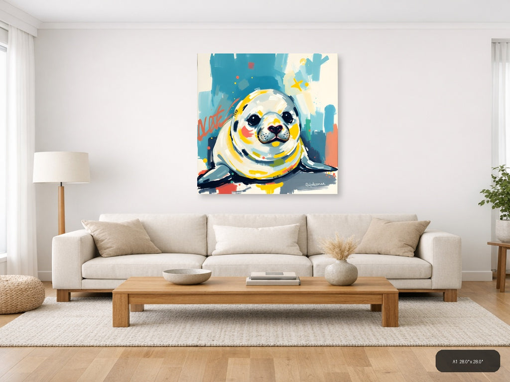 Cute Seal Abstract Modern Pop Art Wall Art — A1 / Living Room