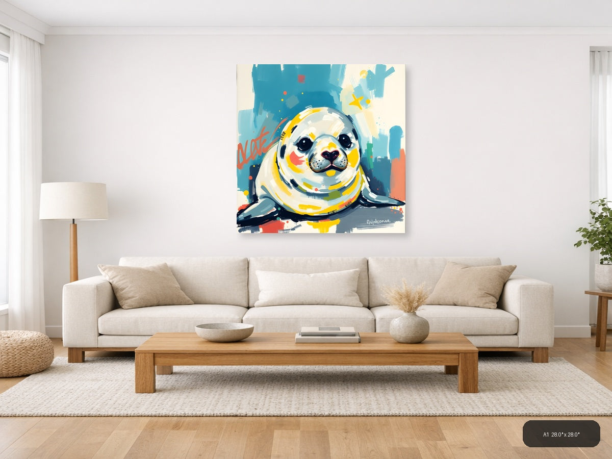 Cute Seal Abstract Modern Pop Art Wall Art — A1 / Living Room