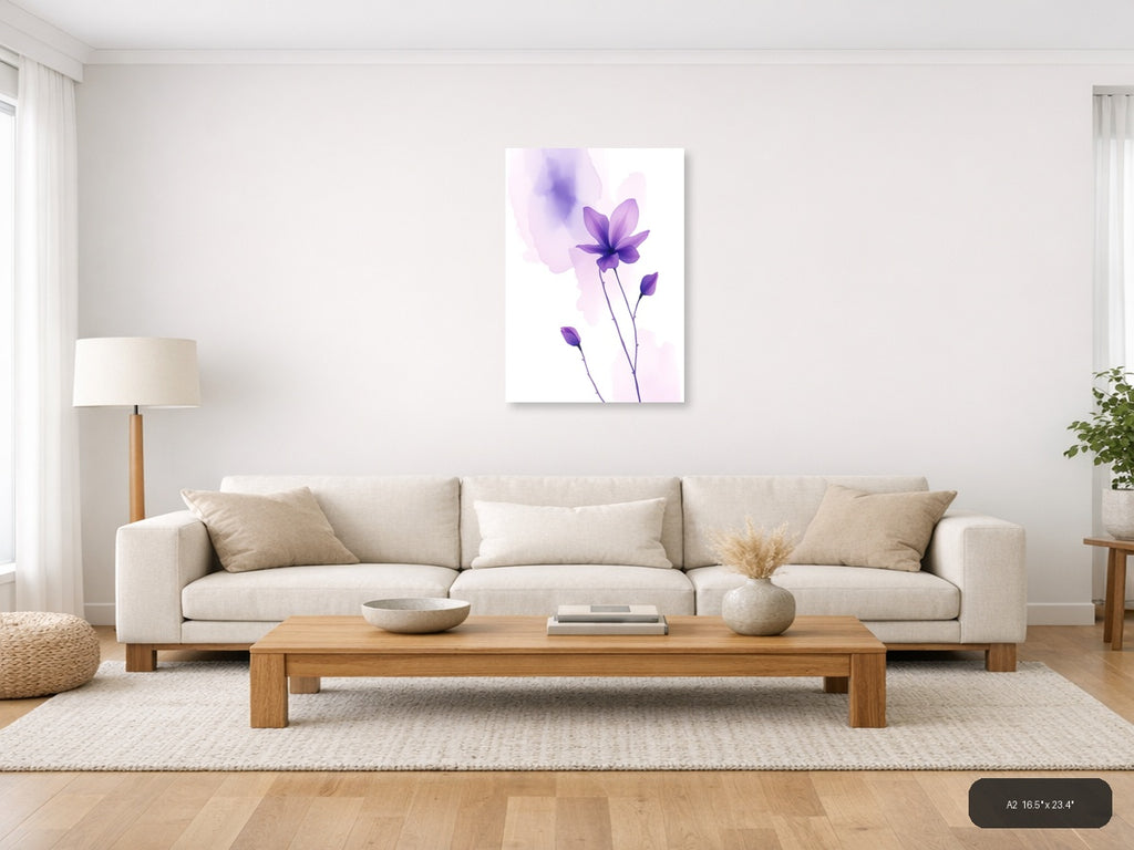 Purple Watercolor Cosmos Flowers Wall Art — A2 / Living Room