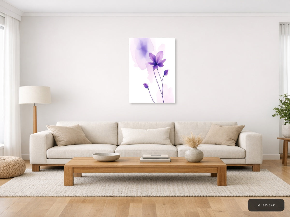 Purple Watercolor Cosmos Flowers Wall Art — A2 / Living Room