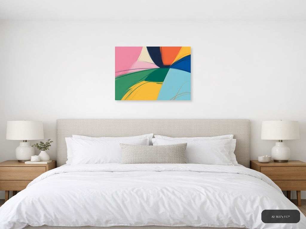 Colorful Abstract Curved Shapes Modern Landscape Wall Art — A3 / Bedroom