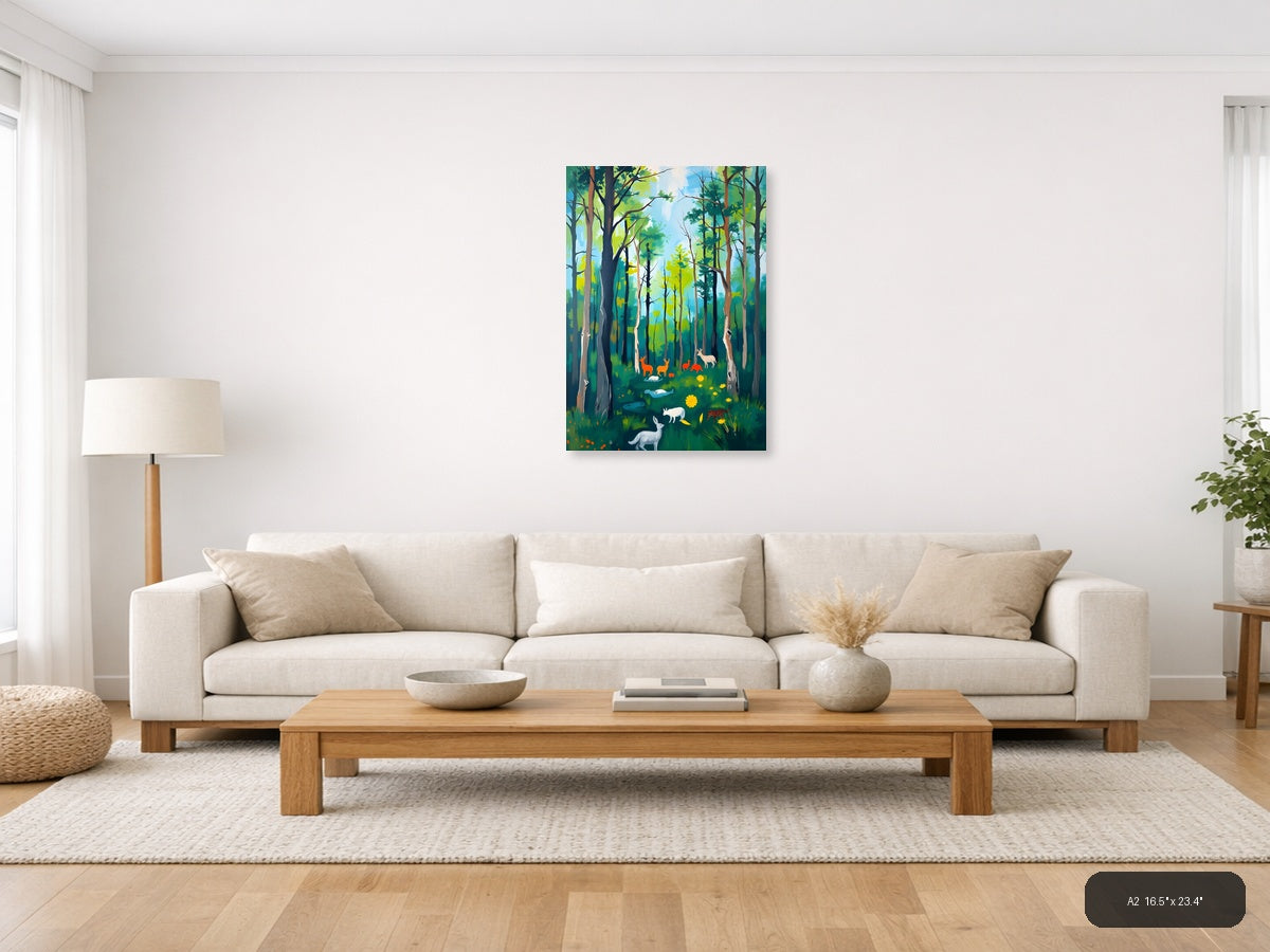 Forest Wildlife Abstract Portrait Wall Art — A2 / Living Room