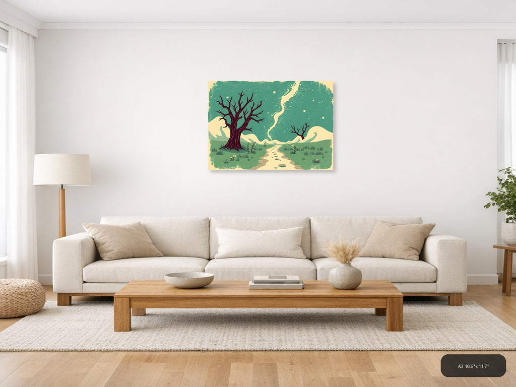 Vintage Landscape with Dead Trees & Winding Path Wall Art — A3 / Living Room