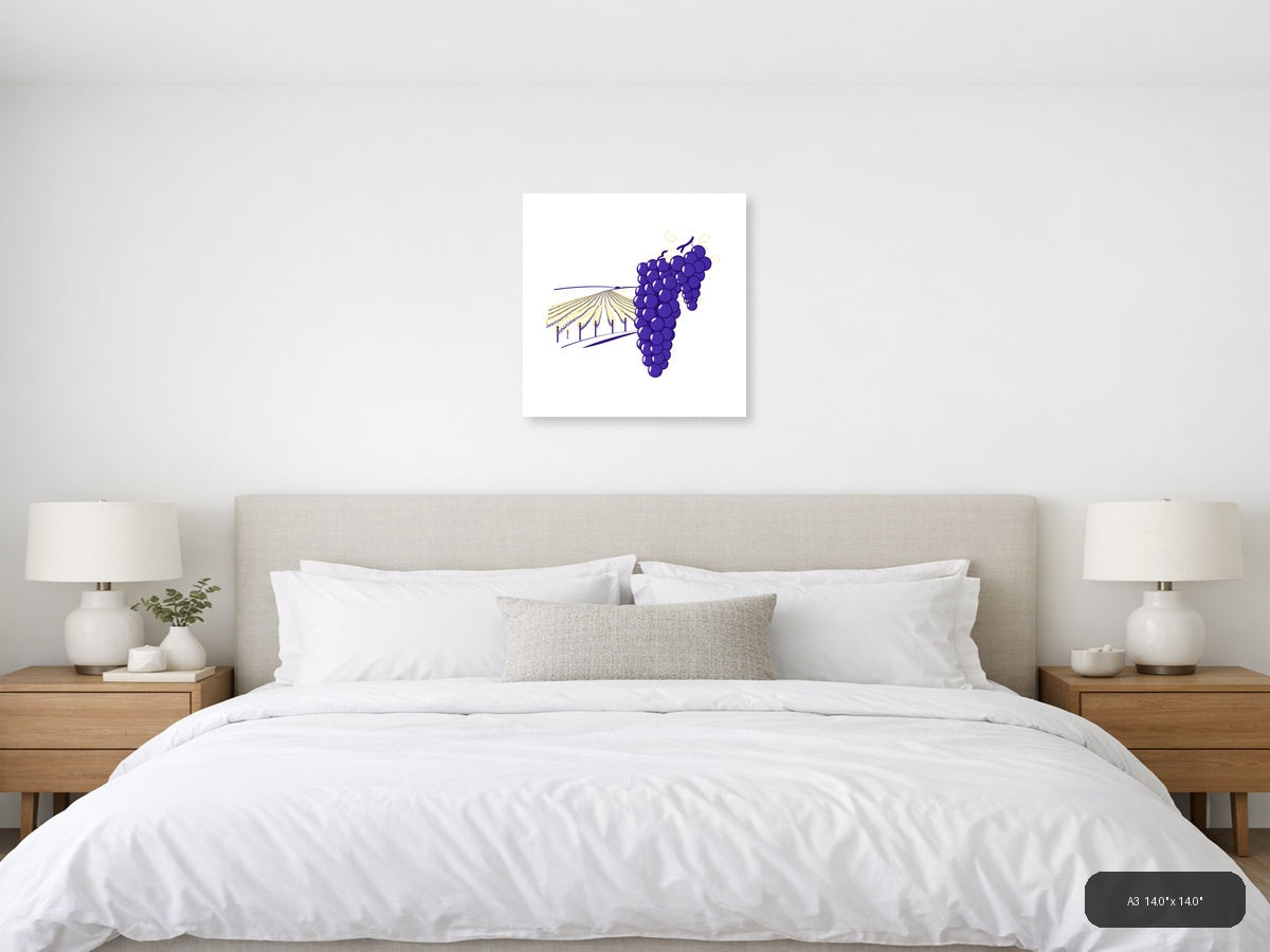 Minimalist Purple Grapes Vineyard Field Wall Art — A3 / Bedroom
