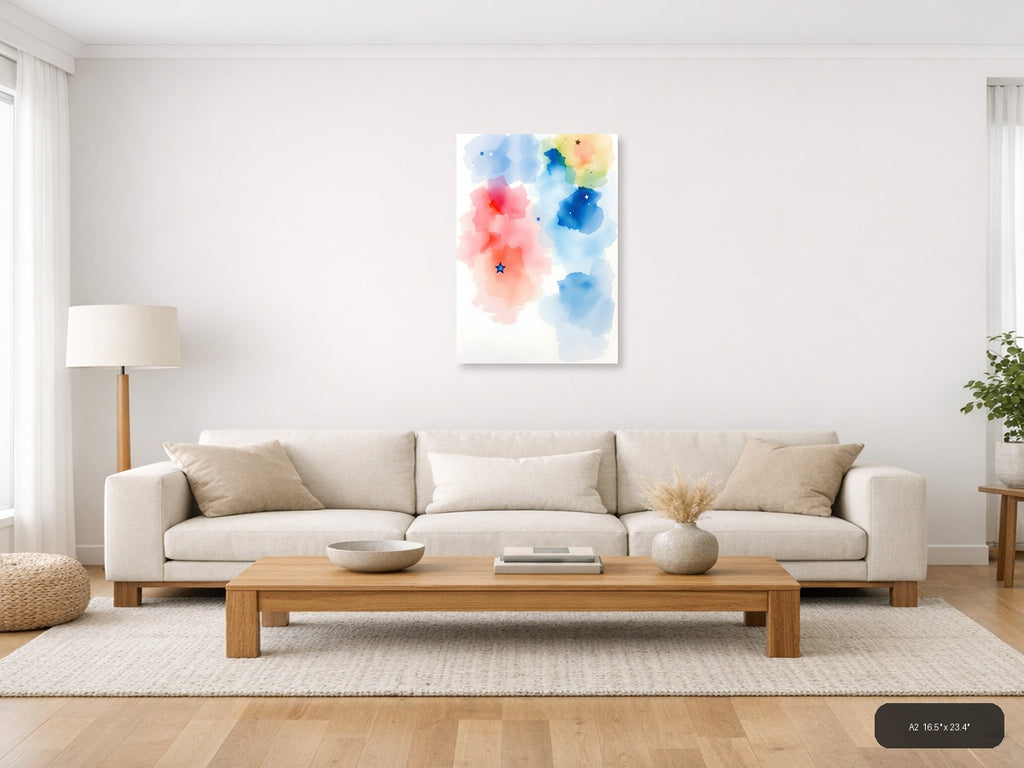 Abstract Watercolor Map with Stars Wall Art — A2 / Living Room