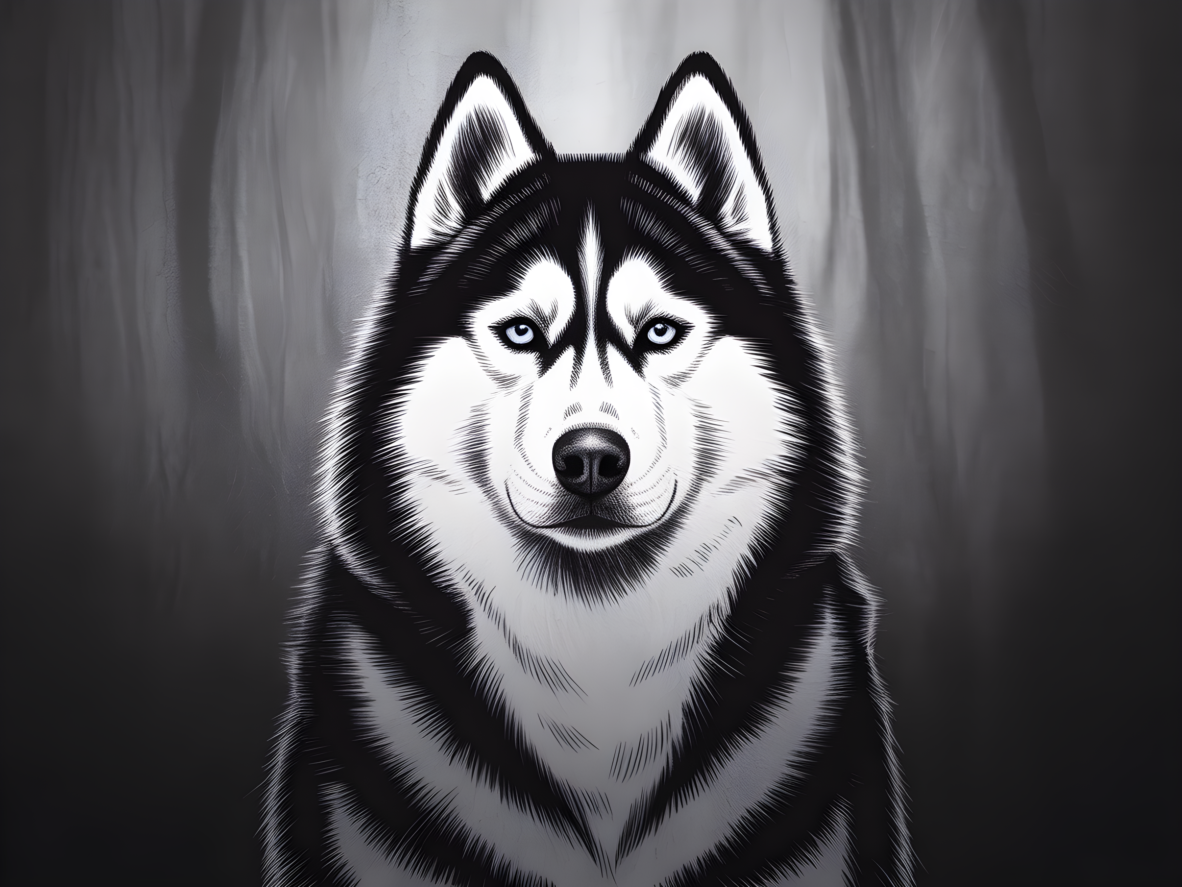 Striking Husky Portrait Black and White Photography Wall Art