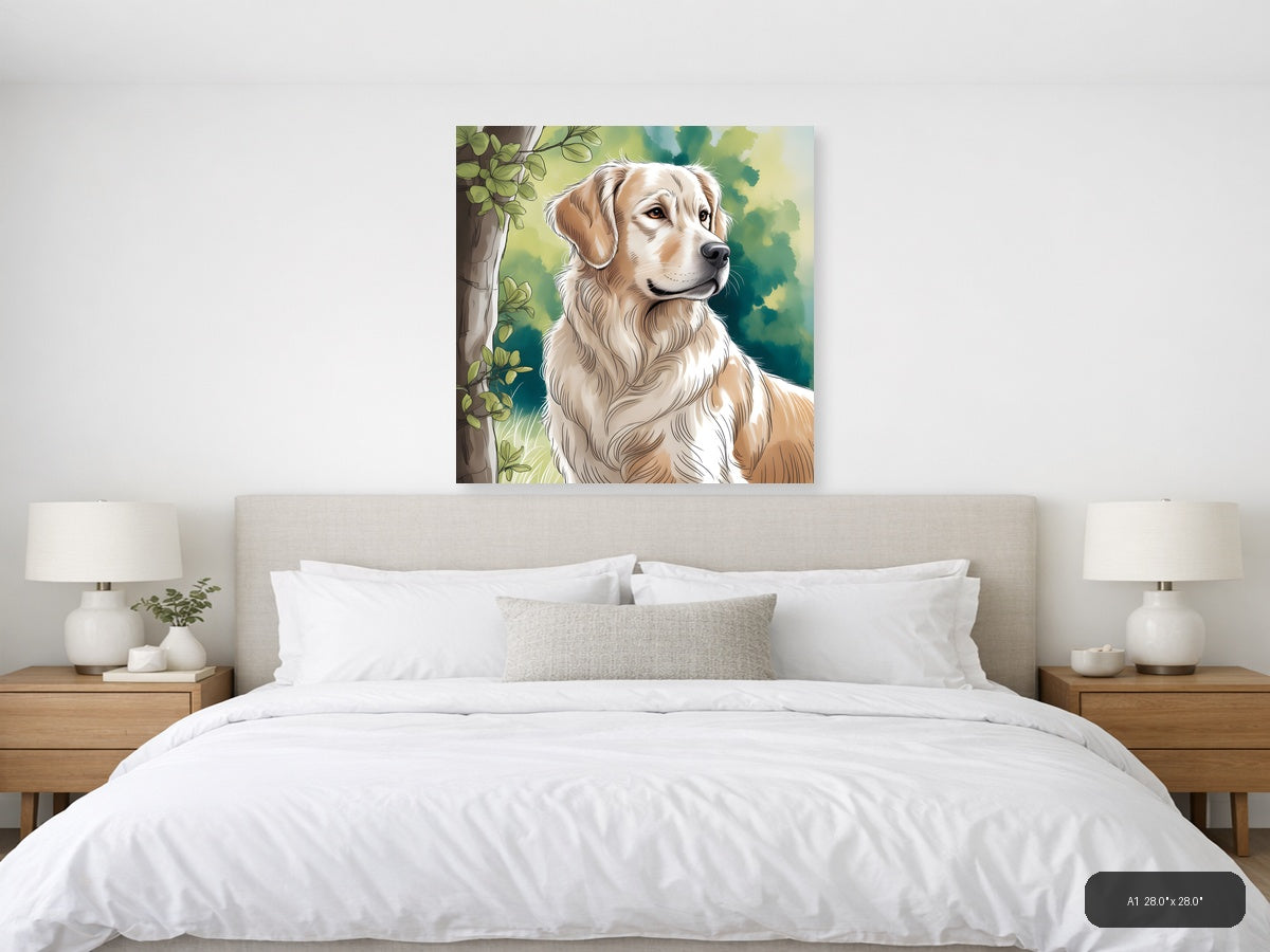 Golden Retriever Portrait Line Art Wall Art — A1 / Bedroom