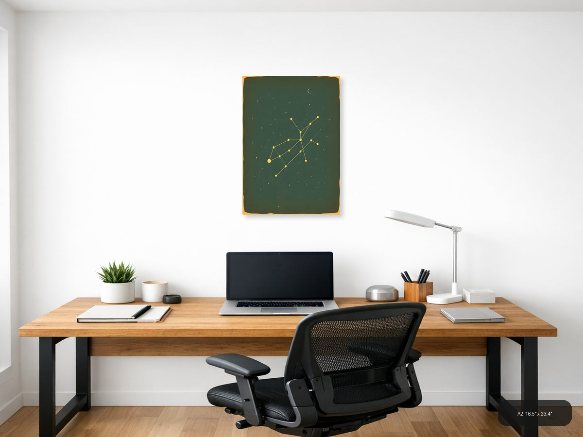 Vintage Constellation Map Night Sky Moon Wall Art — A2 / Office