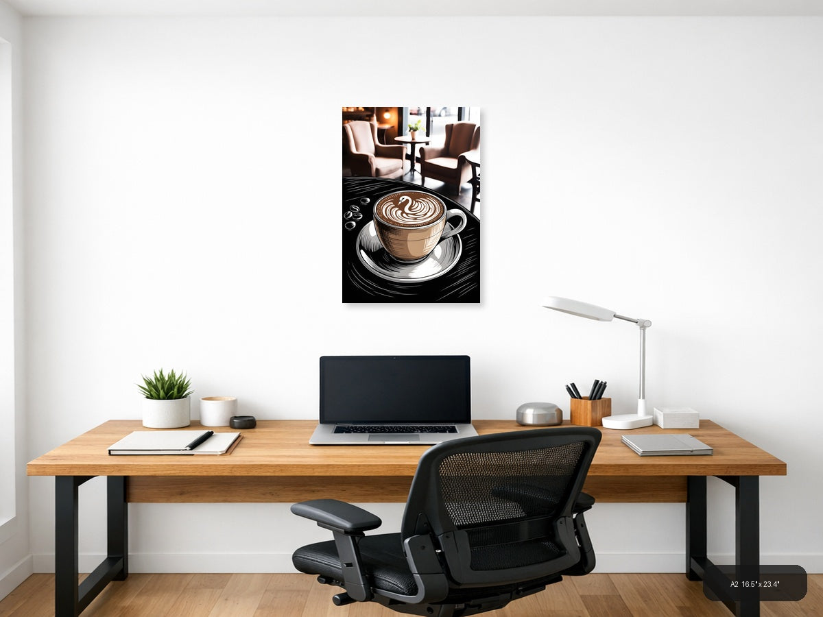 Coffee Shop Line Art - Latte with Latte Art Wall Art — A2 / Office