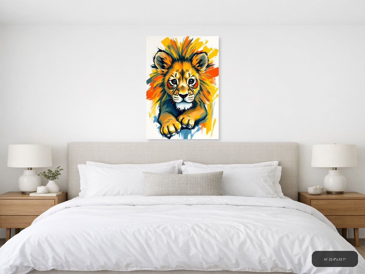 Abstract Lion Head Portrait Vibrant Splatter Wall Art — A1 / Bedroom