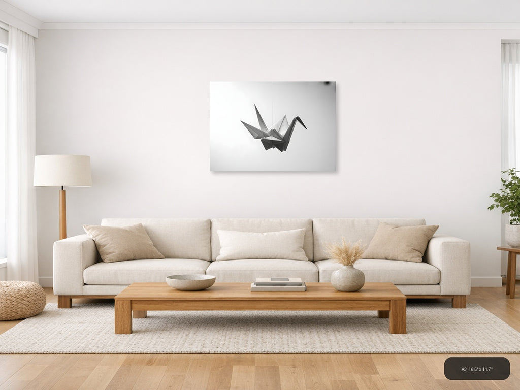 Minimalist Paper Crane Geometric Sculpture Wall Art — A3 / Living Room