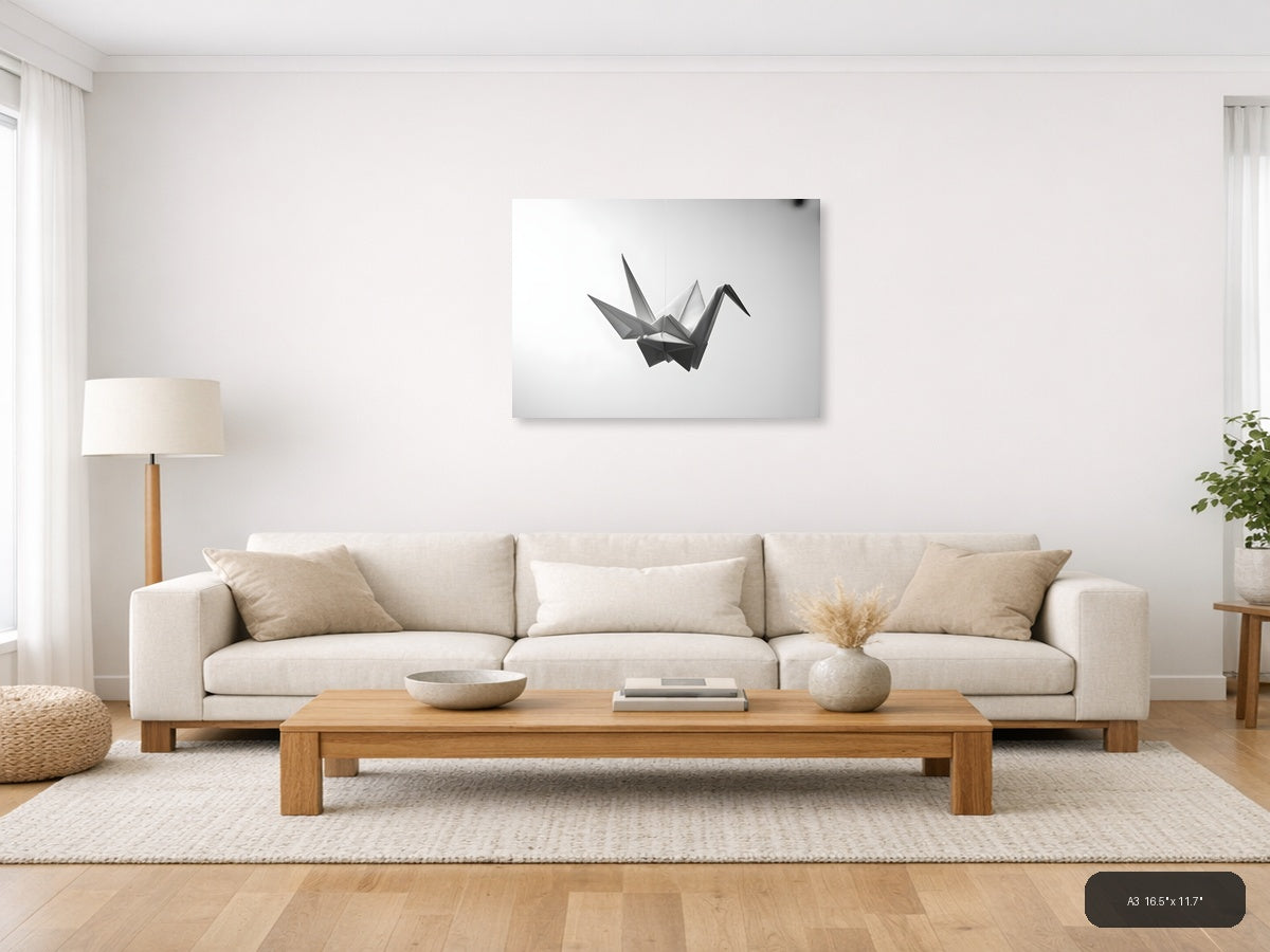 Minimalist Paper Crane Geometric Sculpture Wall Art — A3 / Living Room