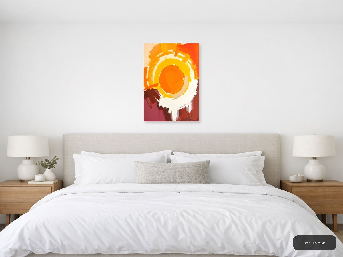 Abstract Concentric Circles Orange Yellow Wall Art — A2 / Bedroom
