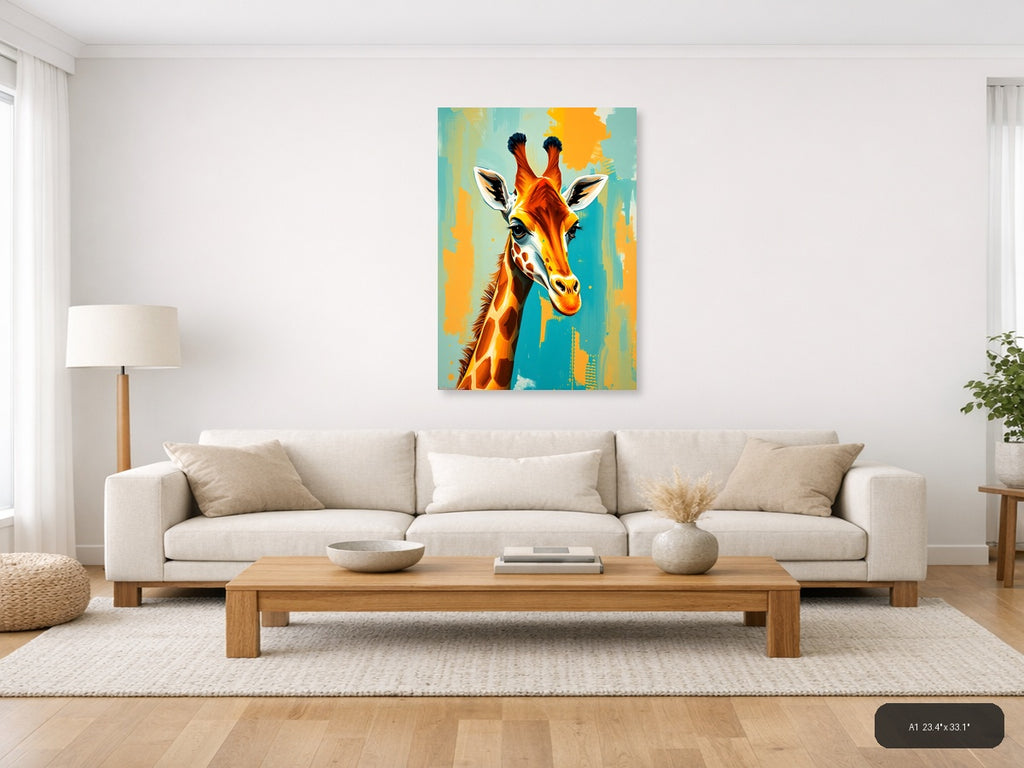 Colorful Abstract Giraffe Portrait Wall Art — A1 / Living Room