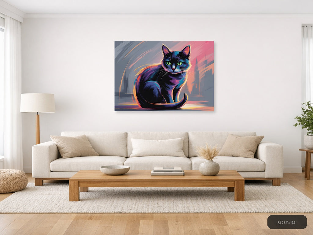 Neon Cat Abstract Glow Modern Wall Art — A2 / Living Room