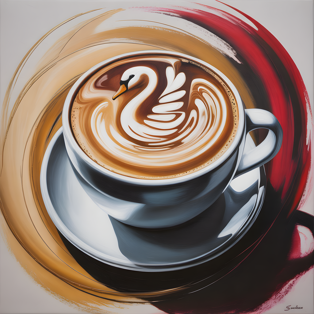 Abstract Coffee Cup Latte Art Swan Design Wall Art