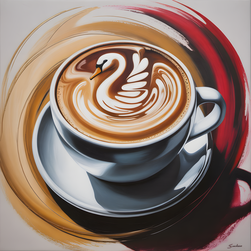 Abstract Coffee Cup Latte Art Swan Design Wall Art