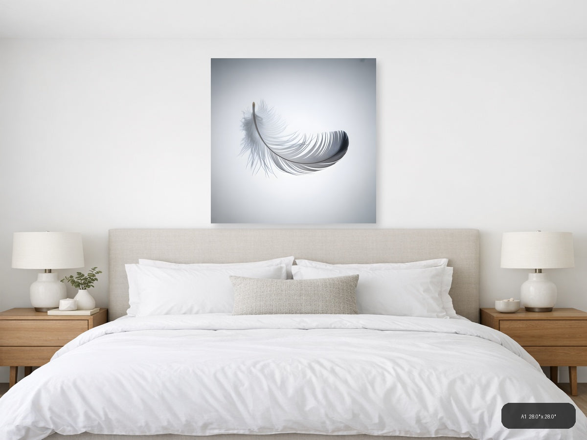 Minimalist Gray Feather Floating Wall Art — A1 / Bedroom