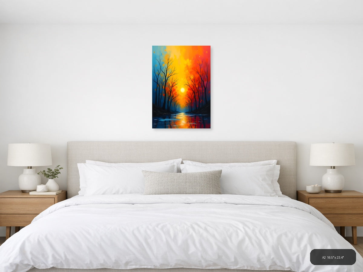 Sunset River Abstract Landscape Wall Art — A2 / Bedroom