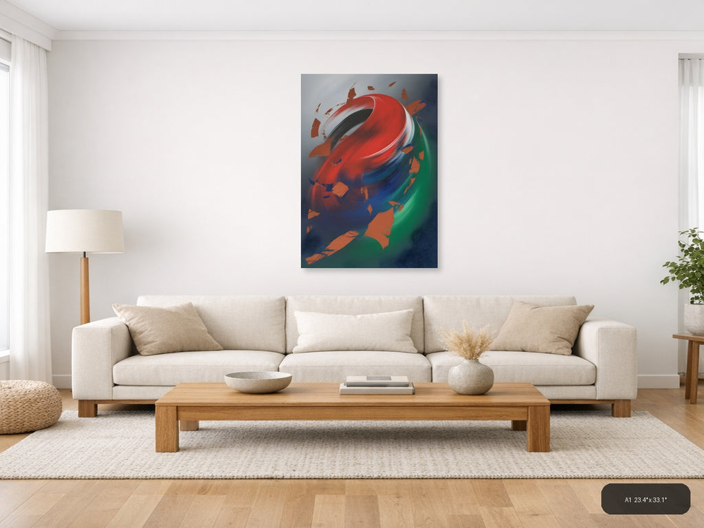 Abstract Swirling Globe Red Blue Green Wall Art — A1 / Living Room