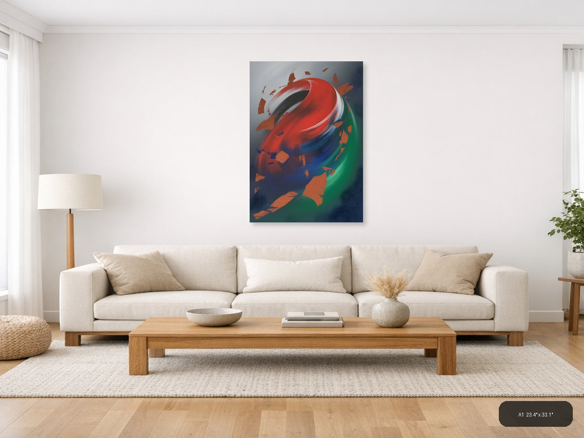Abstract Swirling Globe Red Blue Green Wall Art — A1 / Living Room