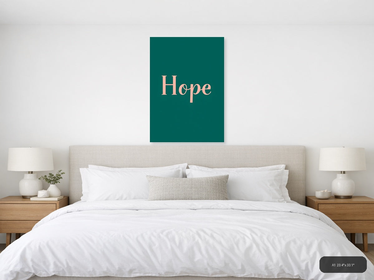 Hope Minimalist Teal and Coral Wall Art Print — A1 / Bedroom