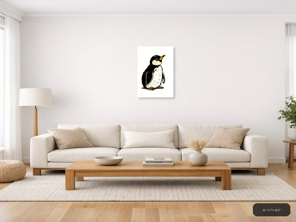 Vintage Emperor Penguin Illustration Wall Art — A3 / Living Room