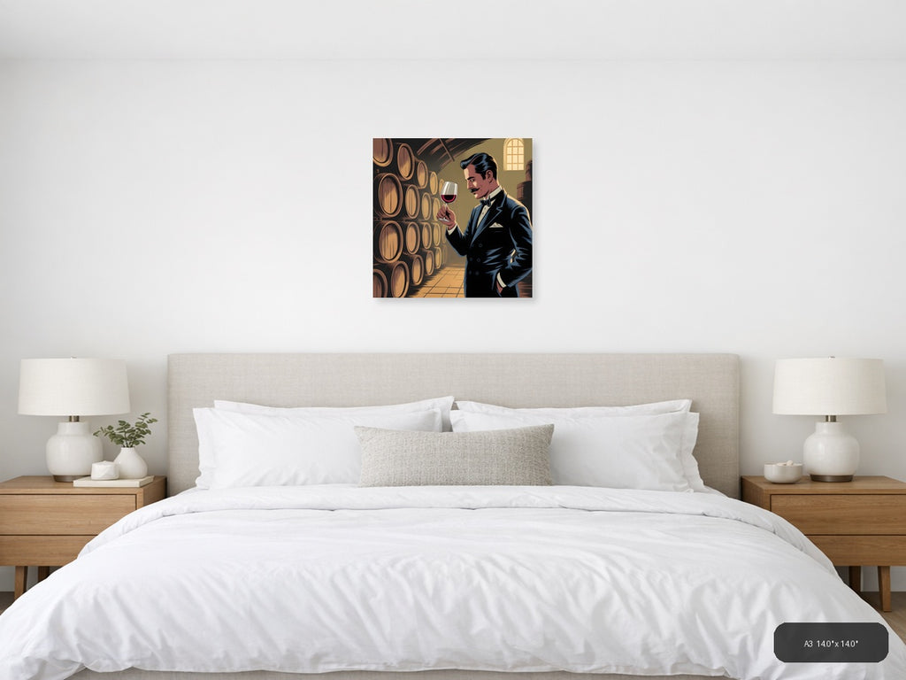 Vintage Wine Connoisseur in Cellar Wall Art — A3 / Bedroom