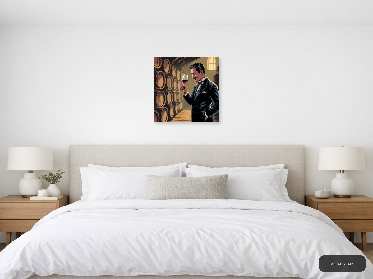 Vintage Wine Connoisseur in Cellar Wall Art — A3 / Bedroom