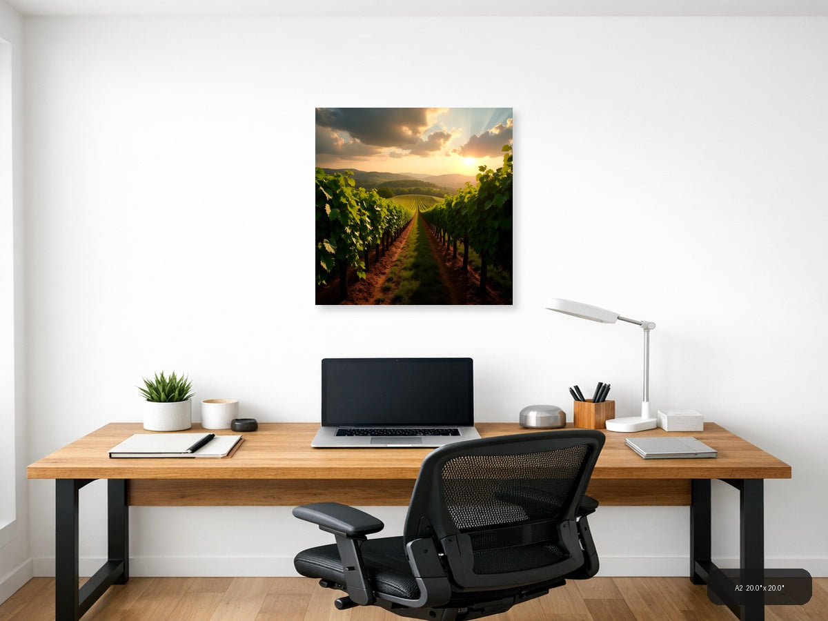 Golden Vineyard Sunset Photography - Landscape Wall Art — A2 / Office