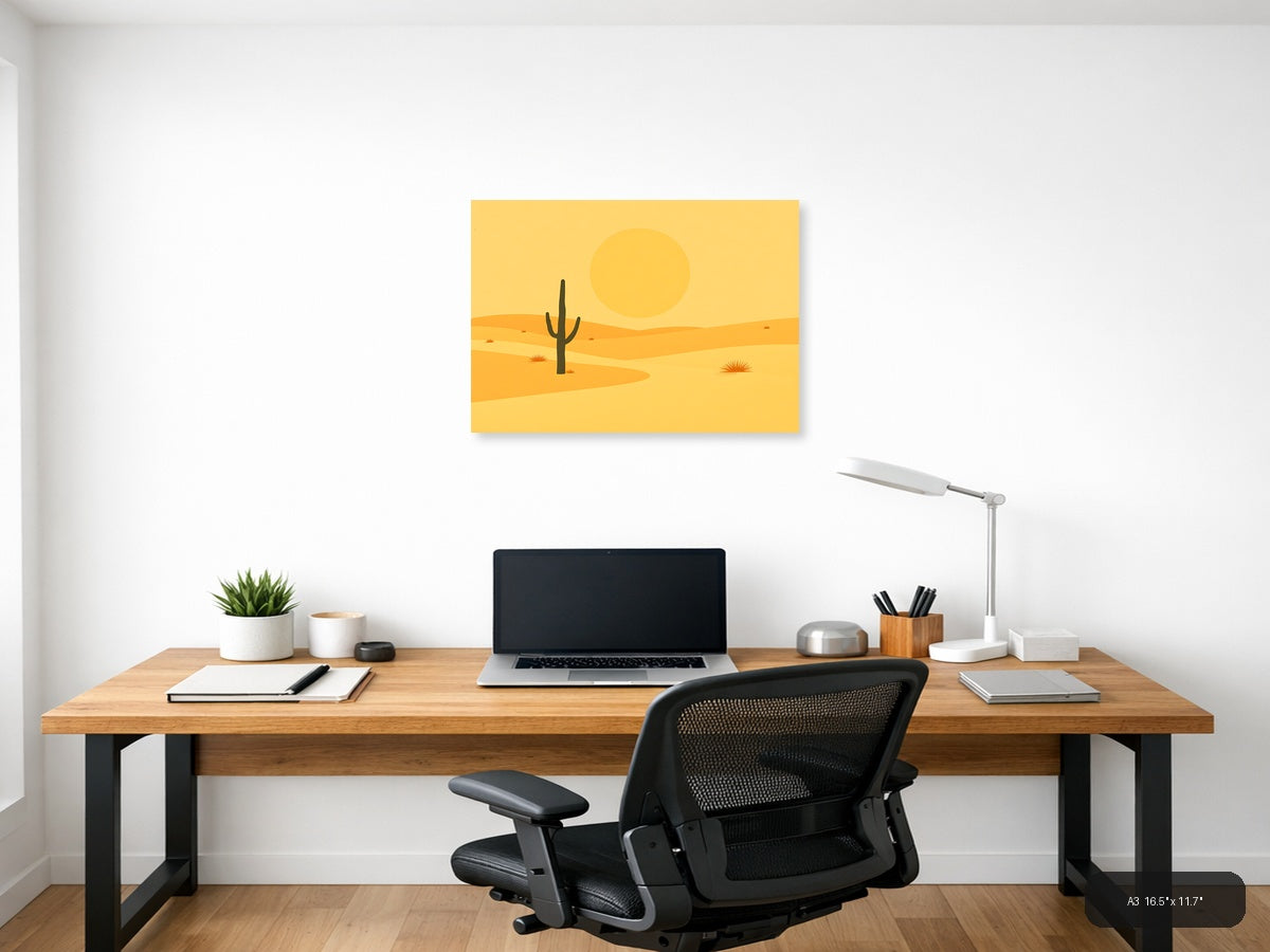 Vintage Desert Saguaro Cactus Sunset Landscape Wall Art — A3 / Office