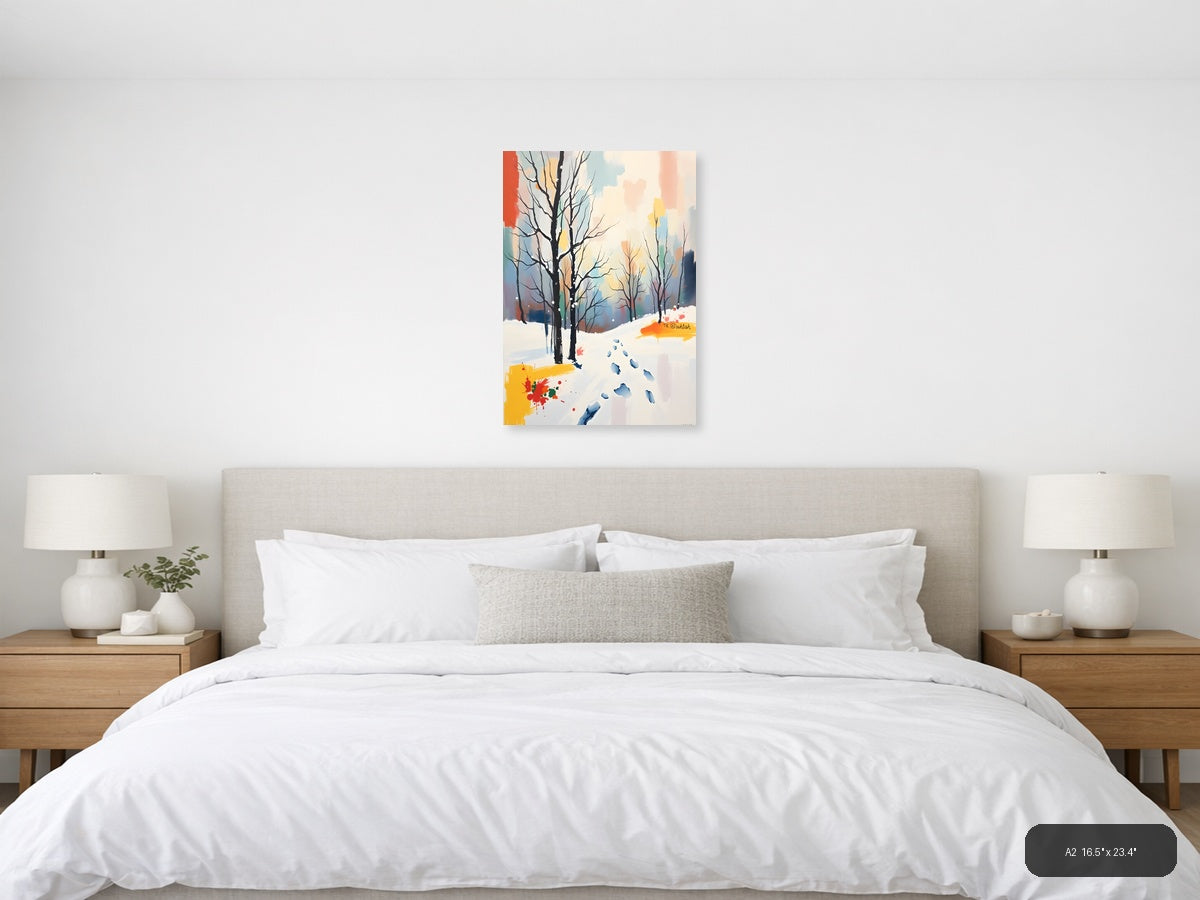 Winter Forest Footprints Abstract Landscape Wall Art — A2 / Bedroom