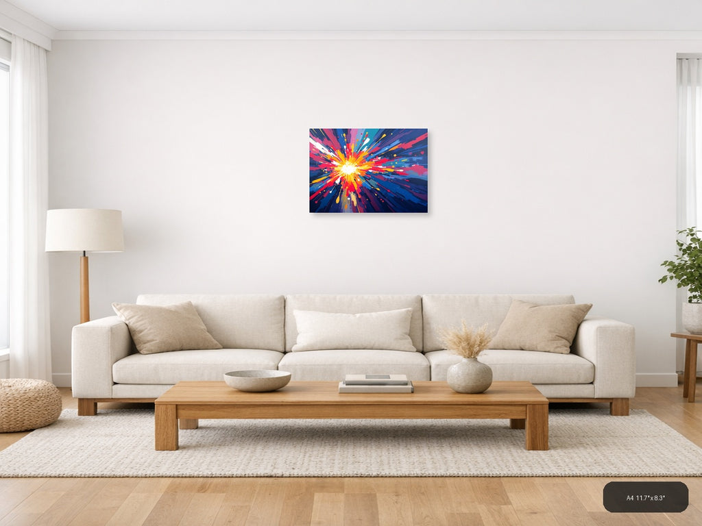 Vibrant Radiant Burst Abstract Explosion Wall Art — A4 / Living Room
