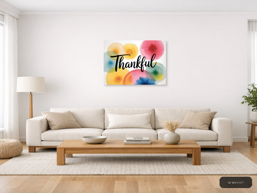 Thankful — Watercolor (Landscape) Canvas Print | Watercolor Wall Art | A4 A3 A2 A1 — A3 / Living Room