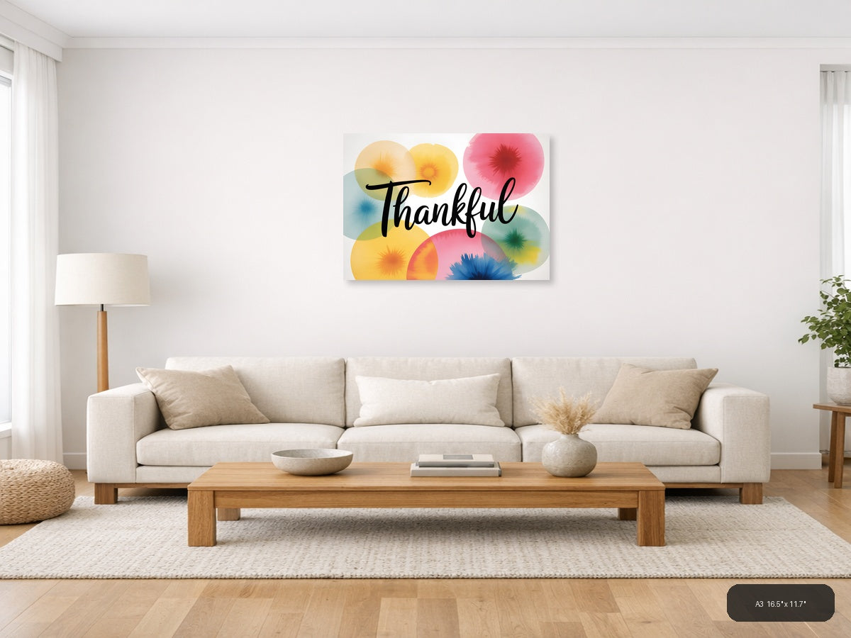 Thankful — Watercolor (Landscape) Canvas Print | Watercolor Wall Art | A4 A3 A2 A1 — A3 / Living Room