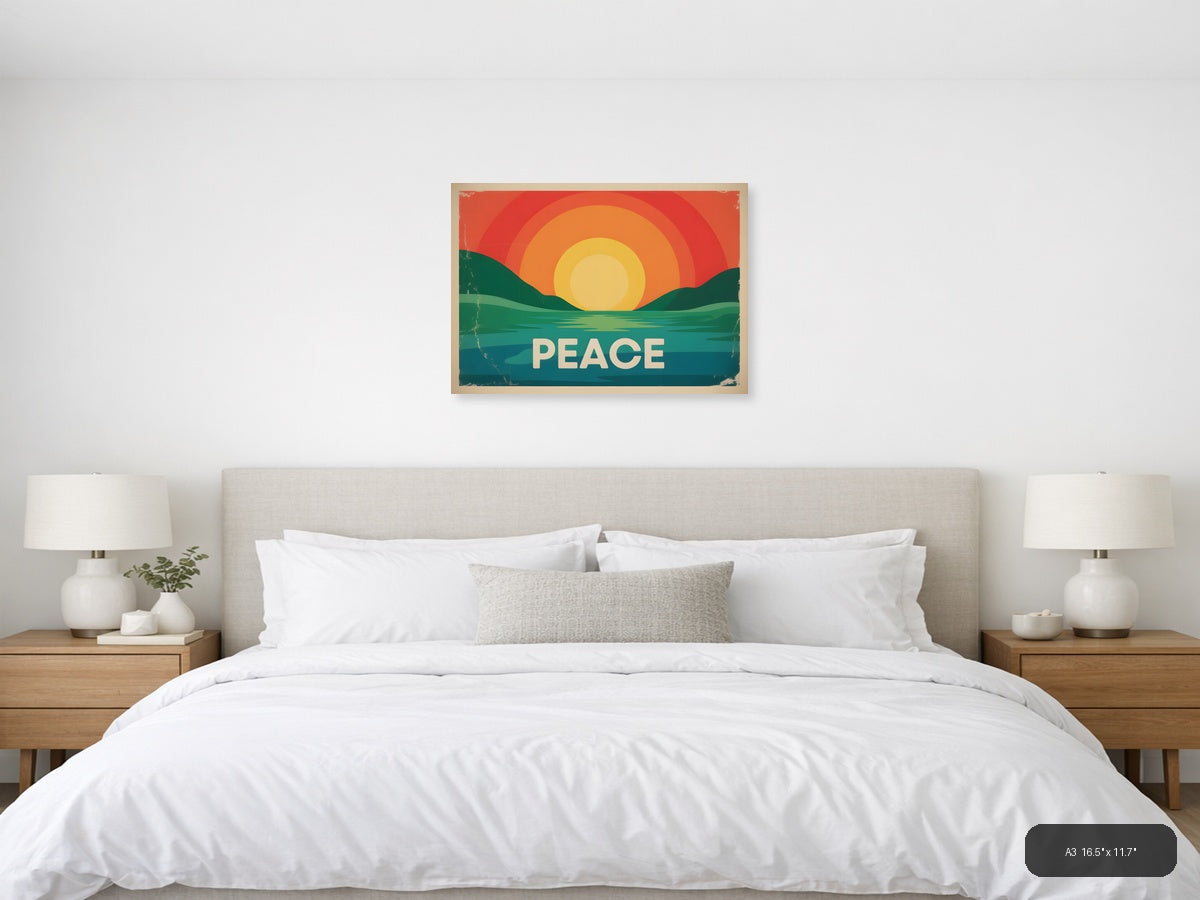 Vintage Sunset Over Water Peace Landscape Wall Art — A3 / Bedroom