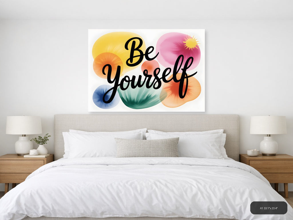 Be Yourself Watercolor Motivational Quote Wall Art — A1 / Bedroom
