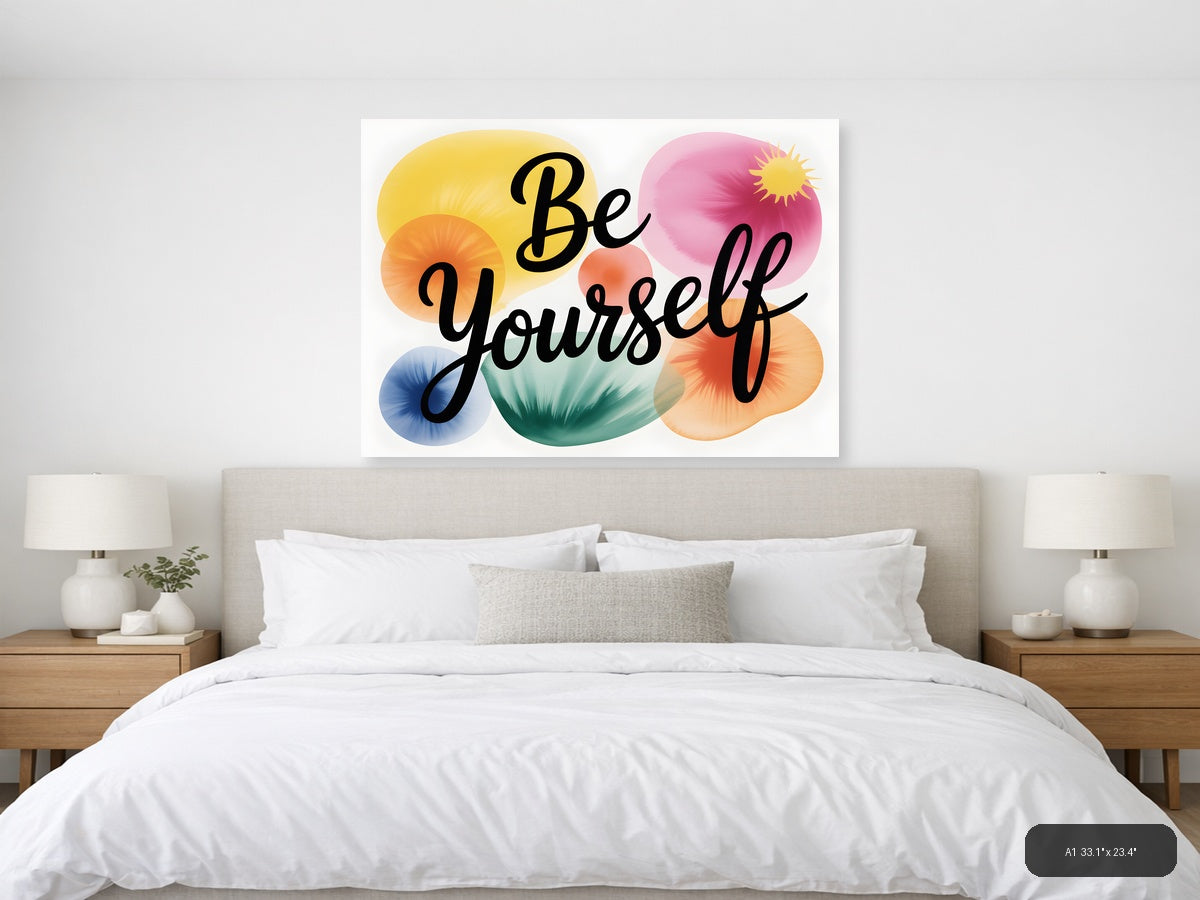 Be Yourself Watercolor Motivational Quote Wall Art — A1 / Bedroom